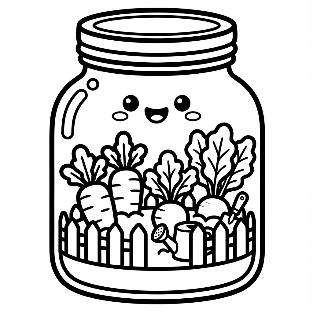 Tropical island blender surrounded by fruit, ideal for easy color-in pages wide lines.